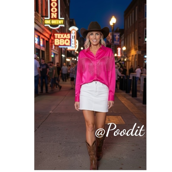 Fantastic Fawn Tops - FANTASTIC FAWN Button down sequin fringe top S M L